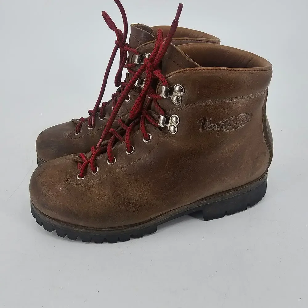 Vintage Vasque Hiking Boots Brown Leather Mens Size 7.5 Womens 9 Made In Italy
